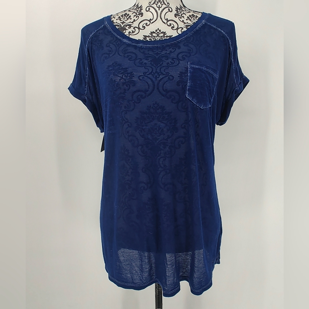 Style & Co. Navy Sheer Short Sleeve Dolman Top Size Women's Medium